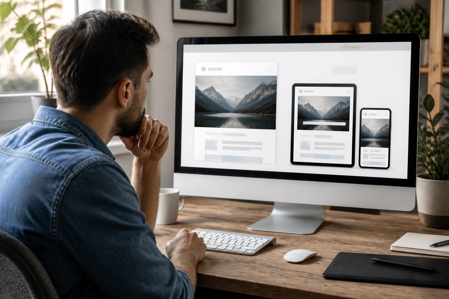 Designer reviewing a responsive storefront layout